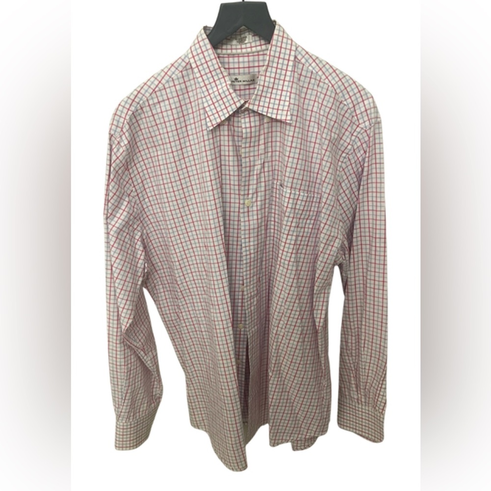 Peter Millar Pink Blue and White Plaid Casual Button Down Shirt